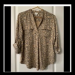 a.new day Leopard Print Women Blouse 3/4 & Long Sleeve Sz XS